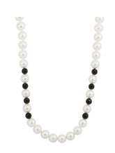 White Freshwater Pearl & Faceted Black Onyx Beads Endless Necklace